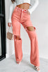 High Waist Ripped Straight Leg Pocket Jeans